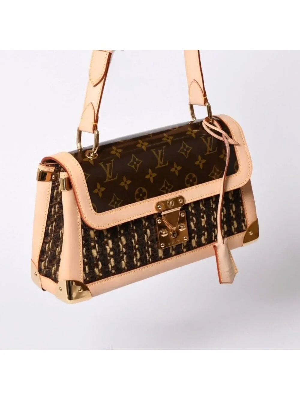 Louis Vuitton Monogram Tweedy Shoulder Bag World Limited Pieces Brown Gold